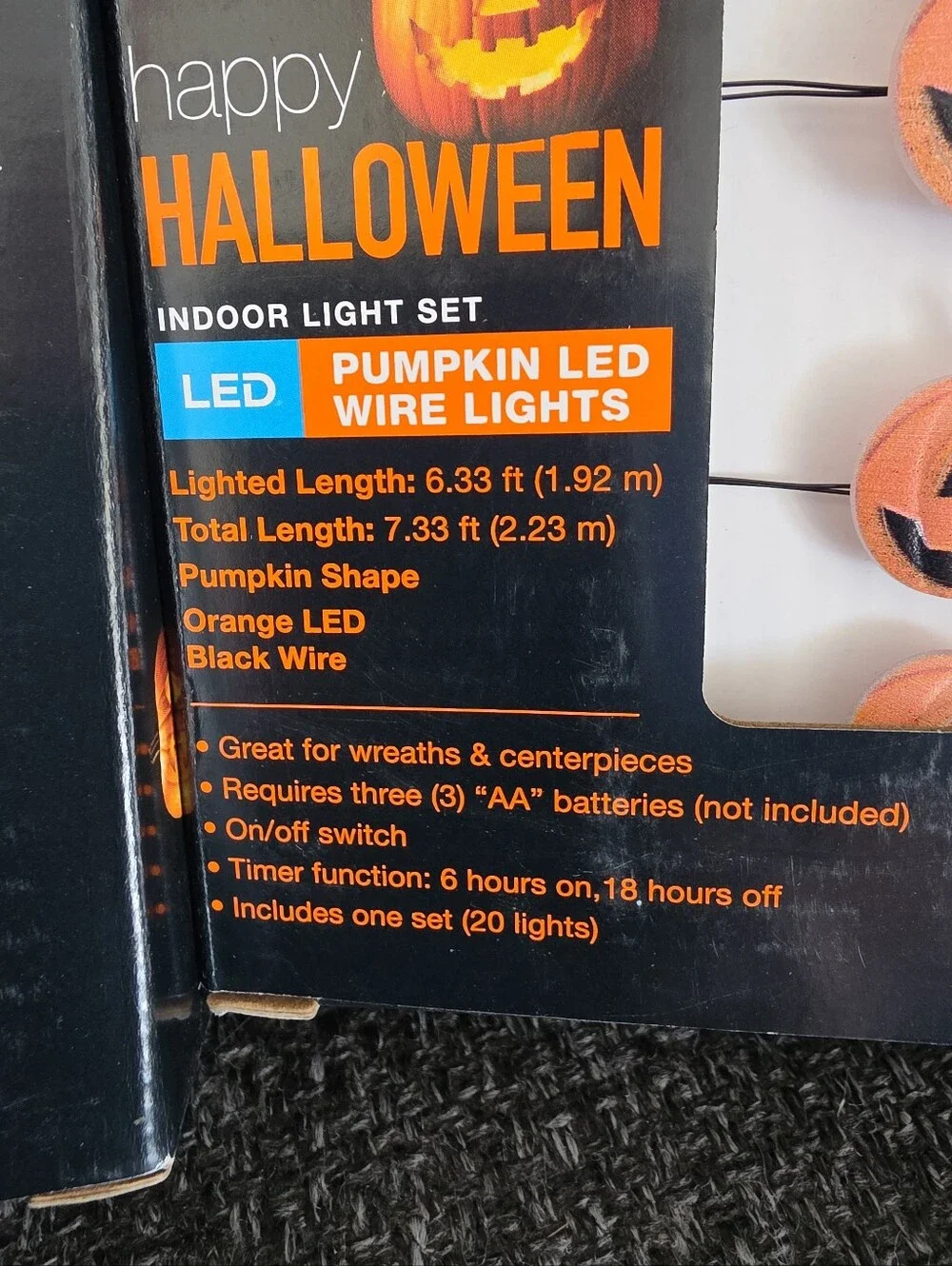NIB Happy Halloween LED Pumpkin & BATS Wired String Lights Purple & Orange